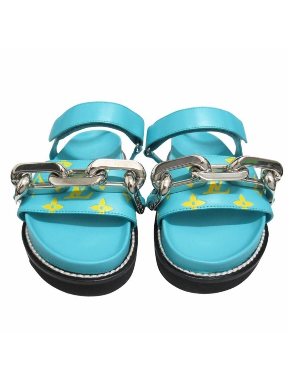 Louis Vuitton Paseo Line Chain Monogram Sandals Shoes Leather - Picture 4 of 8